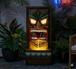 Sunlinua 29.5H Modern Tiki Water Fountain with LED Light, Garden Cascading Waterfall Feature for Indoor/Outdoor Use, Ideal for Relaxing Garden or Patio