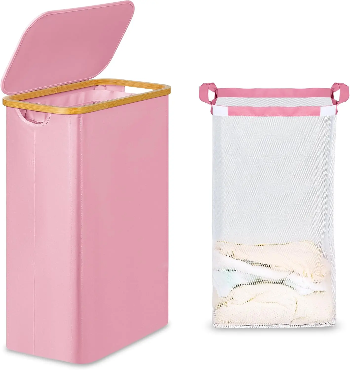 Slim Laundry Basket with Lid, Narrow Laundry Hamper with Removable Bag, Skinny Dirty Clothes Basket with  Handles for Bathroom, Bedroom & Laundry Room, 65L