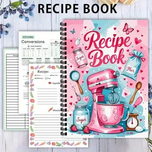 A5 Blank Recipe Notebook Portable 100 Sheets Fun Recipe Logbook Record Clear Steps & Common Ingredients For Meal Prep Baking Beginners Home Cooking