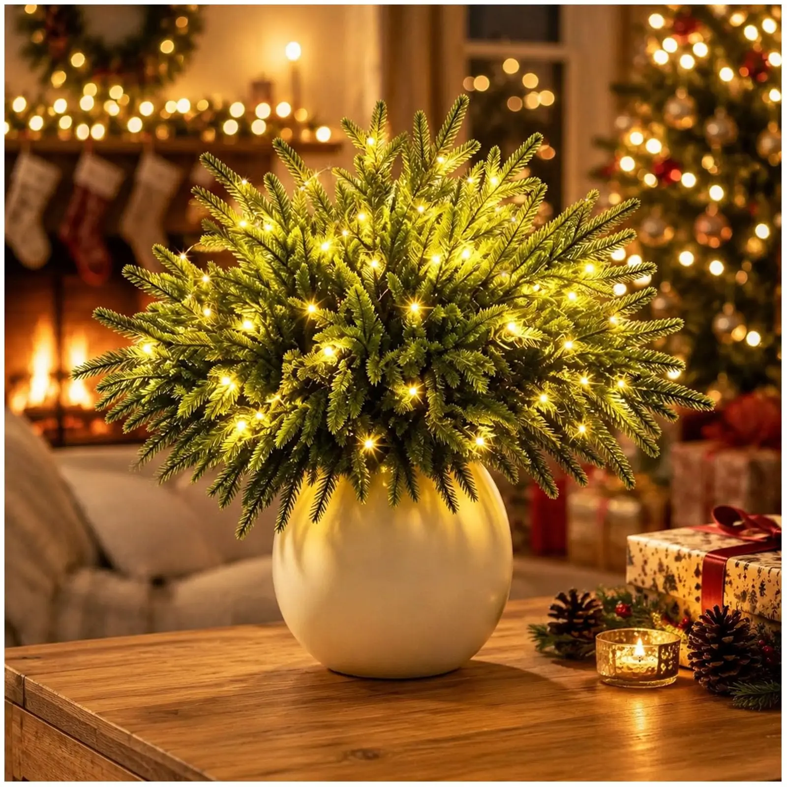 Twinkling Enchanted Evergreen Pine Tree with Lights, 5/10 Pines，Pine*5 Christmas Enchanted Evergreen Olive Branch Lighted Artificial OliveStems, Twinkling OliveBranches, Artificial LED Branches