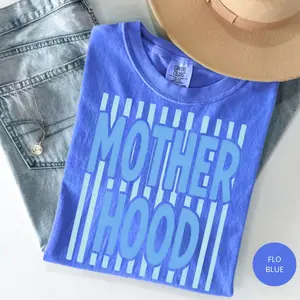 Comfort Colors Motherhood and Striped Preppy Mama Mother day Comfort Color Tshirt ,Gift Mom of Girls, Gift for Lover Gift For Women