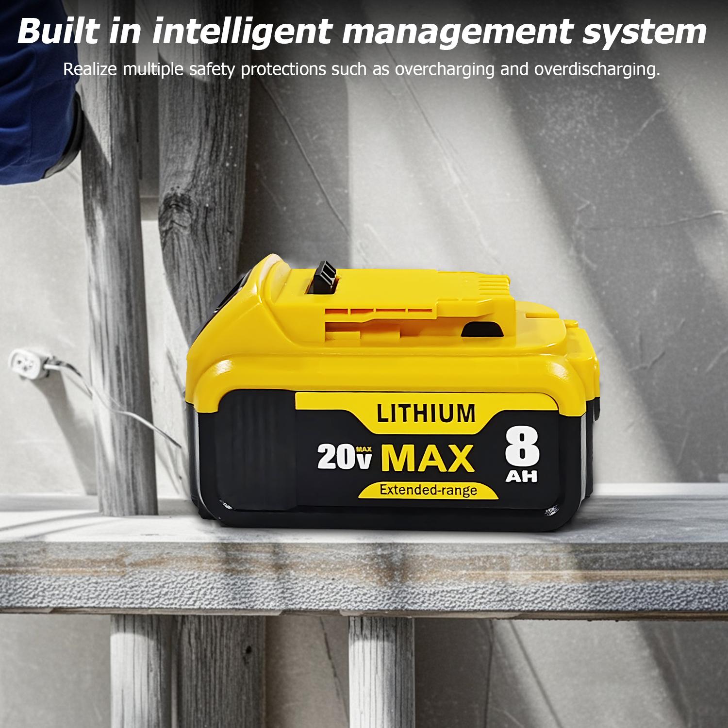 8000mAh spare battery replacement 20V Max battery Lithium ion battery suitable for replacing lithium-ion power supply Cordless drill battery Outdoor power tool battery accessories Rechargeable wireless power tool battery pack