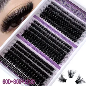 DIY Artificial Mink Eyelashes, 160D+200D/60D+80D+100D Fluffy Individual Lash Extensions, 5D Effect 0.07mm D Curl, Mixed Lengths 8-16mm