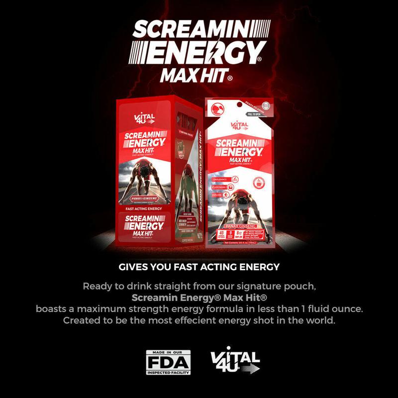 Vital 4U Screamin Energy Max Hit, Panax Ginseng Energy Shot Coffee Mocha, 12 count Beverage Drink