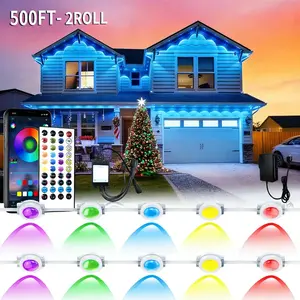 50 FT Permanent Outdoor RGB Lights, Smart App Control Eave Lights with Music Sync, 16 Million Colors, Waterproof LED String Lights for House, Patio, Christmas & Party Decor