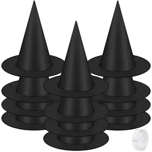 12 PCS Black Halloween Witch Hats with 328 FT Nylon Cord for Indoor Outdoor Decorations