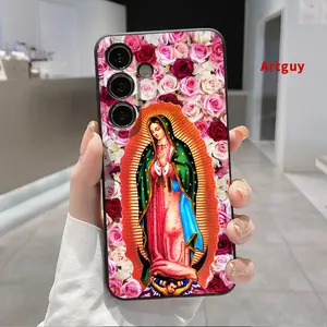 The Virgin Mary Pattern Straight Edge Phone Case Soft Case for Samsung S24 ultra plus S25 S23 S22 Ultra Plus Shockproof Drop Protection Rugged Durable Silicone Cover