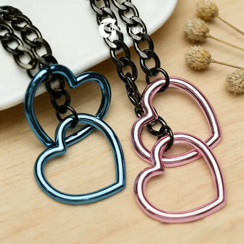 GGIRL High-Quality Metals Punk Casual Chains Necklace - Adjustable Heart O-Ring Pendant, Fade-Resistant Unisex Adult Daily Costume Jewelry, Durable Fashion Accessory (TikTok Shop Back to School)