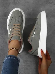 New Women's Casual Sports Shoes, Fashion Comfort Outdoor Sneakers, Lightweight Breathable Board Shoes, PU Material, Low Top