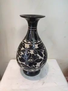 Chinese Vintage Porcelain Vase | Chinese Cizhou Ware Ceramic Yuhuchun Vase Hand painting Flowers Pattern | Cizhou Kiln porcelain Yuhuchunping Bottle Decor Ornaments