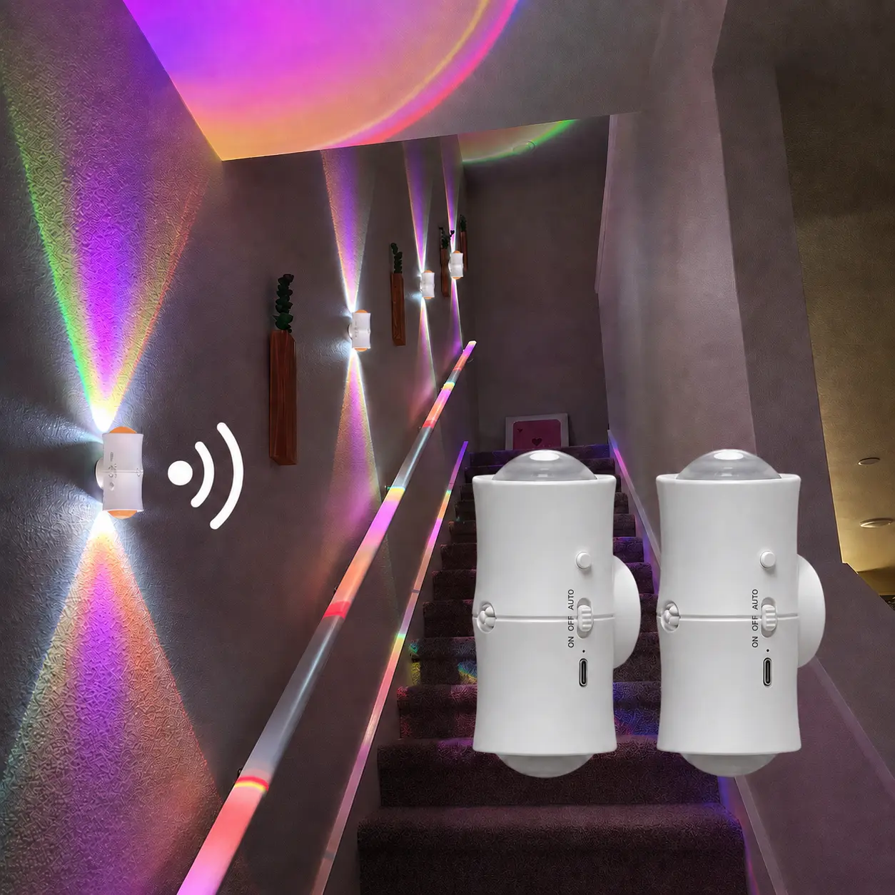 Motion Sensor Night Light, Rechargeable Magnetic Stick-On LED Wall Light, RGB Color-Changing Ambient Light for Bedroom, Hallway & Stairs