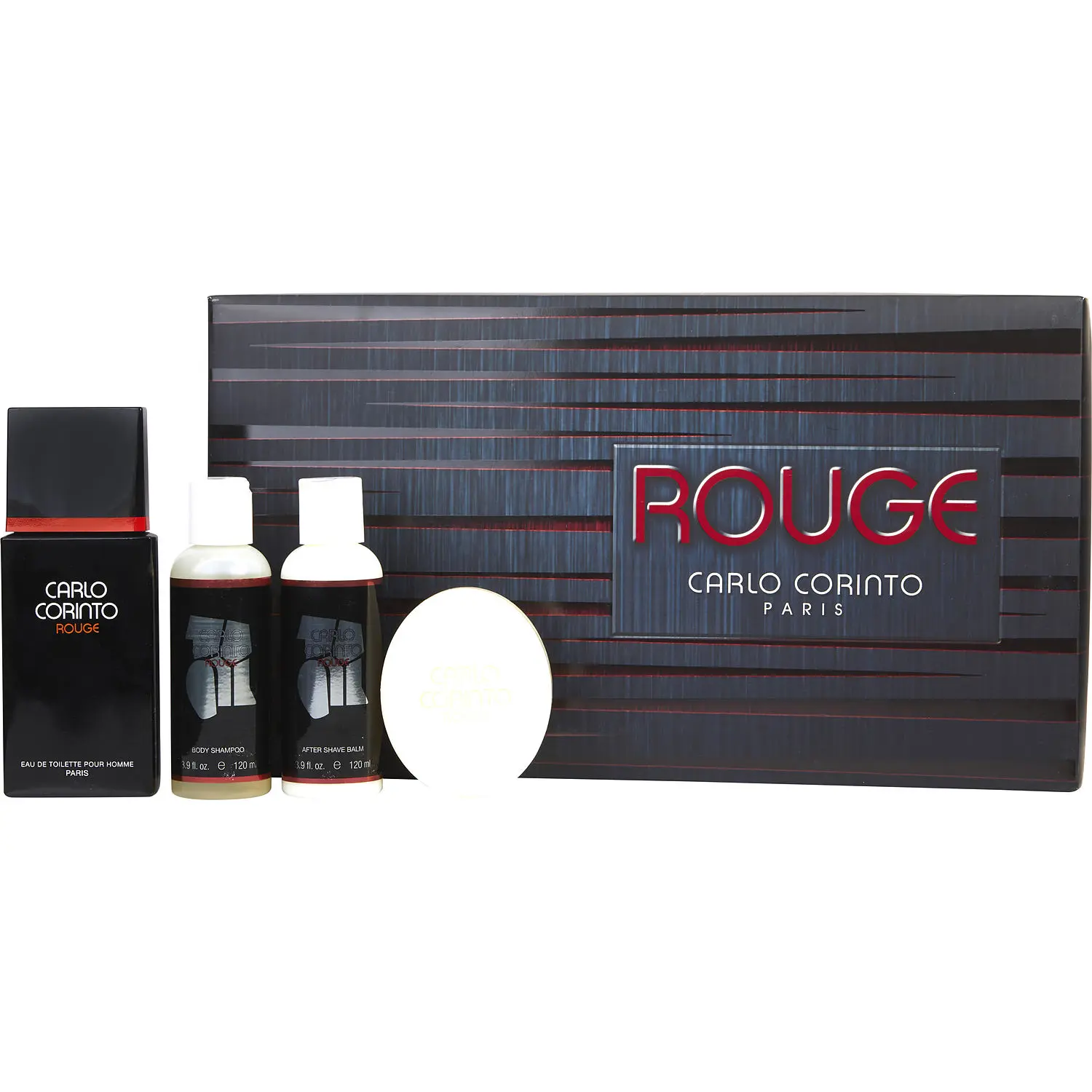 Carlo Corinto Rouge Set-Edt Spray 3.4 Oz & Aftershave Balm 3.9 Oz & Body Shampoo 3.9 Oz & Soap 5.2 Oz For Men