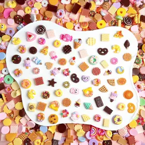 100Pcs Cartoon Cute Desserts Series Resin Nail Charms 3D Simulated Donut Ice-cream Cookies Chocolate Decorations DIY Hairpin Phone Case Nail Art Supplies for Women