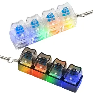 Keyboard Fidget Keychain with LED Lights, 4-in-1 Stress Relief Clicker Toy, Keyboard Button Finger Clicker for Anxiety Relief, Sensory Decompression Toy for Kids & Adults