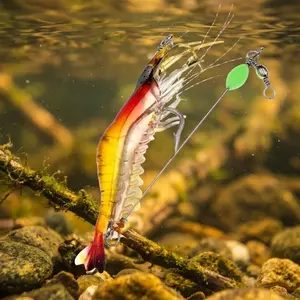 Glow-in-the-Dark Silicone Shrimp Lure, Self-Luminous Long Afterglow Glowing Soft Bait with Treble Hook, Tangle-Free Freshwater Saltwater Fishing for Trout, Perch, Sea Bream, and More.