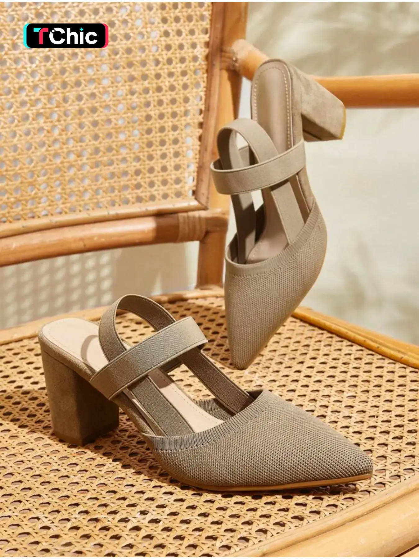 European and American style pointed toe elastic strap chunky heel sandals, square toe back strap high heels, Fashionable Slingback Sandals, shoes for commuting, weddings, summer, holidays, workplace
