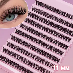 200 Cluster D Curl False Eyelashes, DIY Self-Adhesive Lash Extensions, 11mm Soft Cross-Stitch Effect, Natural Look