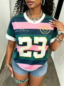 Viral 23-Striped Crew Neck Jersey Short-Sleeve T-Shirt | Retro color blocking, soft and breathable, the perfect choice for Y2K casual streetwear! #StripedTee #23PatternTee #Y2KFashion #JerseyStyle #OutfitInspiration