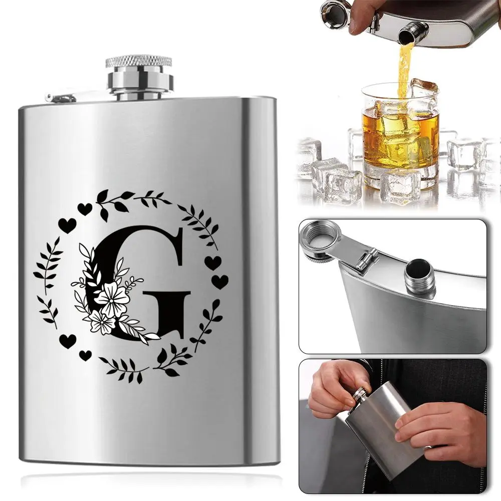 Stainless Steel Hip Flask, 1 Count Initial Letter & Garland Pattern Whiskey Vodka Container, Anti Pressure Liquor Hip Flask, Wine Bottle, Elegant Bottle