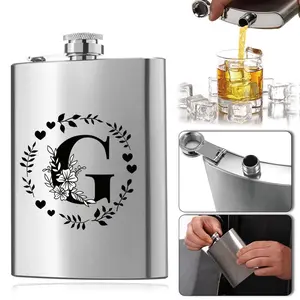 Stainless Steel Hip Flask, 1 Count Initial Letter & Garland Pattern Whiskey Vodka Container, Anti Pressure Liquor Hip Flask, Wine Bottle