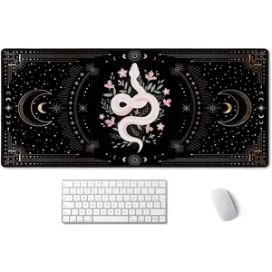 Large Mouse Pad, Boho Snake Witch Desk Mat for Desktop, Women Girls Waterproof Gaming Mousepad, Moon Phases Computer PC Laptop Protector Writing Pads for School Office Home 24" x 14"