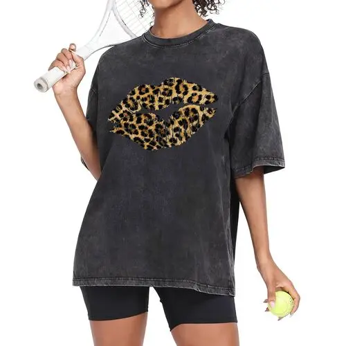 Washed T-Shir Leopard Lip