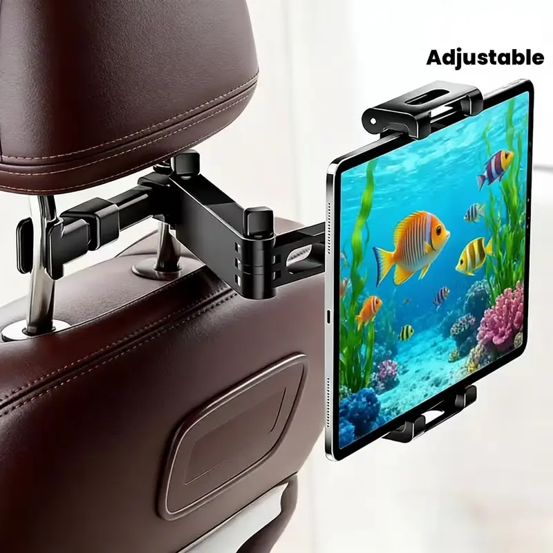 Car Headrest Phone and Tablet Holder with 360° Rotating Extension Arm,Fits 4.7–13" iPad iPhone, Hands-Free Backseat Entertainment for Kids Travel