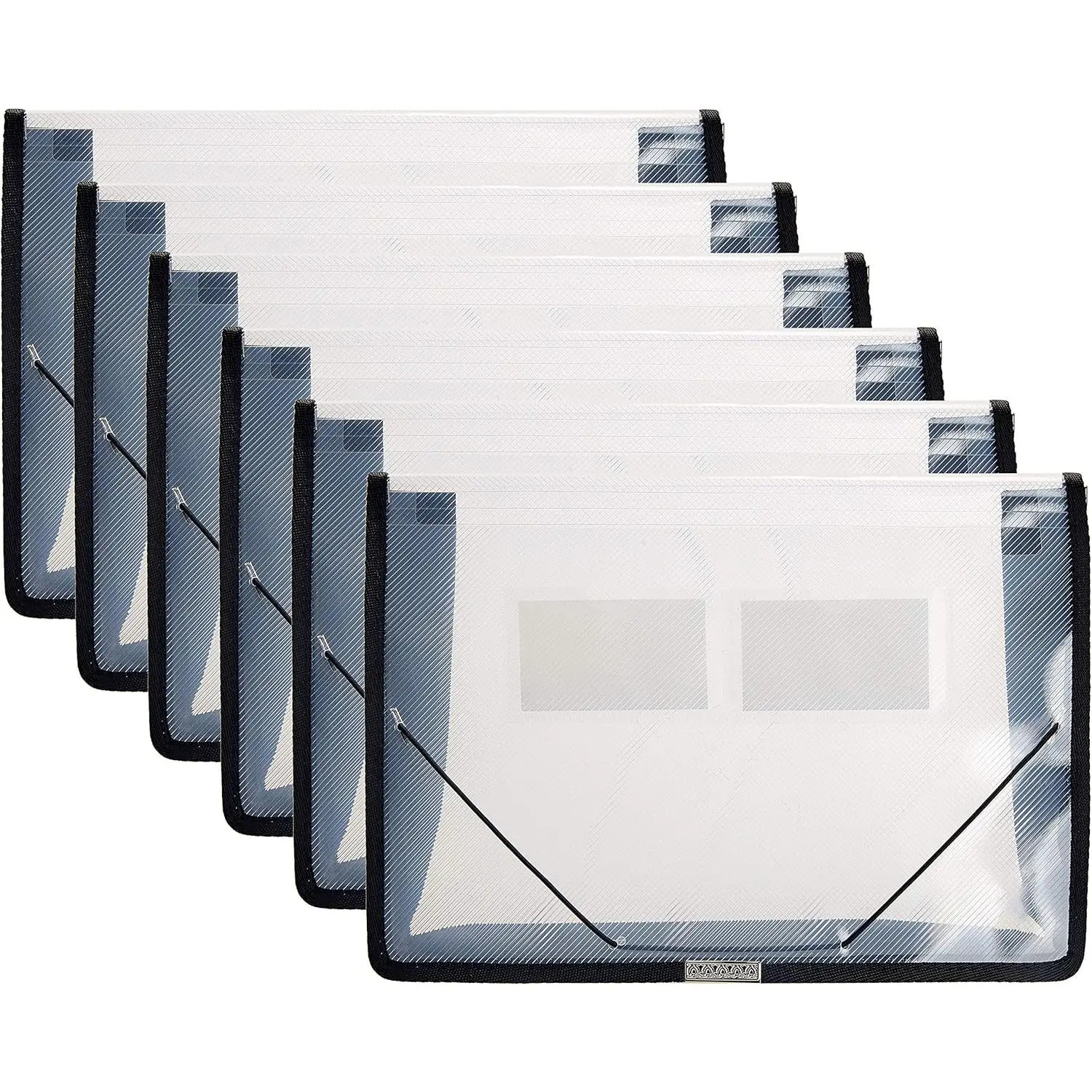 6 Pack Plastic Expanding File Wallet Document Organizer with Flap and Cord Closure, Letter Size, 2.8" Expansion, Clear Colored Poly A4 Expandable File Folder for  School & Office Storage