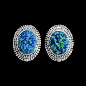 925 Sterling Silver Blue Opal Earrings, Diamond Cut Earrings, Vintage Opal Earrings, Wedding Earrings