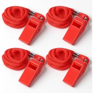 4 Packs Loud Crisp Sound  Whistles, Plastic  Whistles with Lanyard, Whistle for Coaches, Whistle with Lanyard for Teacher, Referees, Coaches,  Pets, Red