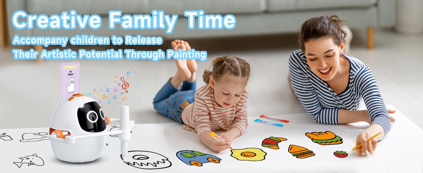 Drawing Robot for Kids, Montessori Painting Learning Toys, Voice Interactive Educational Drawing Machine with 220 Word Cards for 3 4 5 6 7 8 Year Old Boys Girls Gift