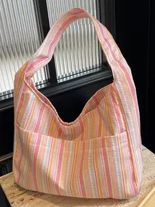Women's Striped Pattern Tote Bag, Casual Large Capacity Shoulder Bag for Daily Used, Fashionable Shopping Bag for Women & Girls