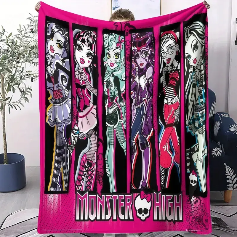 Monster High Classic Ghoul Squad Pink Flannel Blanket Iconic Design Y2K Monster Girl Aesthetic Cozy Throw for Fans, Machine Washable Blanket summerwins,summerwins
