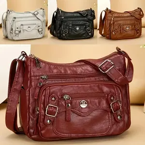 CuteCity Preppy Premium Soft Leather Women’s Multi-Layer Multi-Pocket Crossbody Bag - Large Capacity Shoulder Handbag for Middle-Aged Women, Versatile for Commuting, Outdoor Activities, Crossbody Bags For Women