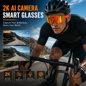 AI Sport Camera Smart Glasses, Video Recording Polarized Sports Sunglasses with EIS Stabilization, Dual Noise Cancelling Microphones, IP66 Waterproof, ChatGPT Smart Glasses for Outdoor Cycling
