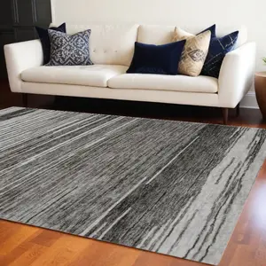 212 MAIN 7' x 10' Abstract Power-Loom Distressed Polyester Rectangle Area Rug, Gray & Black, Modern Indoor, Multi-Protective (Water, Stain, Slip-Resistant), Water Resistant