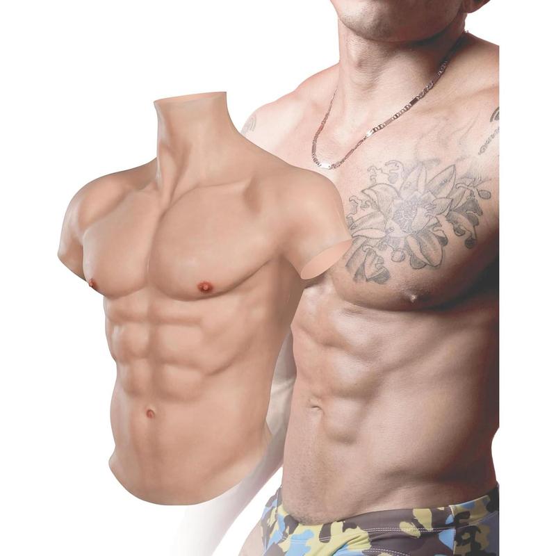 Silicone Muscle Suit for Men - Realistic Chest Plate KUMIHO Fake Abs Oil-Free Muscle HoodieStretchable Coy & splaHalloween Costume Skin-Friendly Fits Transgender & Daily Wear Formal & Matching Tops