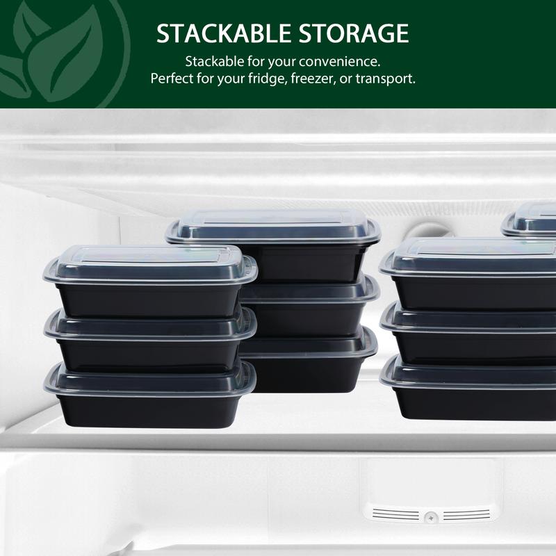 28oz 50/150pk Rectangle Black Meal Prep Containers with Lids, Party Plates, Catering Plates, Reusable, Stackable, and Microwave Safe