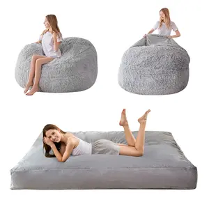 MAXYOYO Bean Bag Bed, Faux Fur BeanBag Chair to Velvet Floor Bed with Removable Cover with