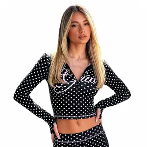 Blare Hoodie Black Polka Dot Color, Y2K Style, Long Sleeve Top, Buttery Fabric, Tracksuit Womenswear