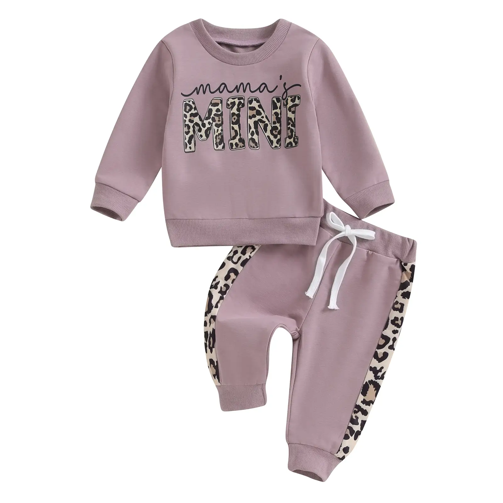 Toddler Girl Fall Clothes 0-3 Years Letter & Leopard Print Long Sleeve Pullover Strap Pants 2 Pcs Outfit