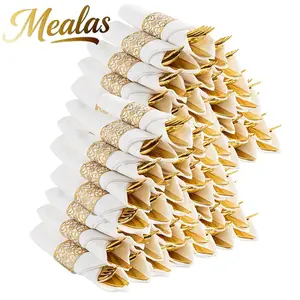 40-Piece Pre-Wrapped Cutlery Set with Elegant Patterns, Includes Forks Knives Spoons and Napkins, Perfect for Parties Weddings Halloween Christmas Valentine's Day, Pre Rolled Napkins, Party Supplies