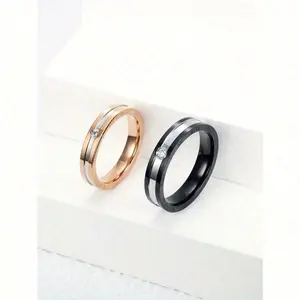 Minimalist Couple Ring, Inlaid with Artificial Zircon, Made of Stainless Steel Material, Wear-resistant and Non Fading, Fashionable and Romantic, Suitable for Vacation, Gathering, Daily Wear To Add Elegant Temperament