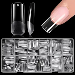 Long Square Nail Tips, 300pcs Gel Nail Tips Square Long Fake Nails, Full Cover Clear 15 Size Acrylic Nails Tips for Nail Extensions, Press on Nails Making