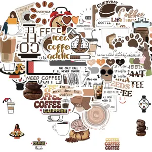 50pcs Coffee Stickers, Waterproof Vinyl Fun Coffee Quote Decals, Trendy Stickers for Laptop, Luggage, Skateboard, Phone, Fridge