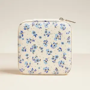 Blue Flower Pattern Jewelry Box -Travel Size Organiser Floral Accessory Print
