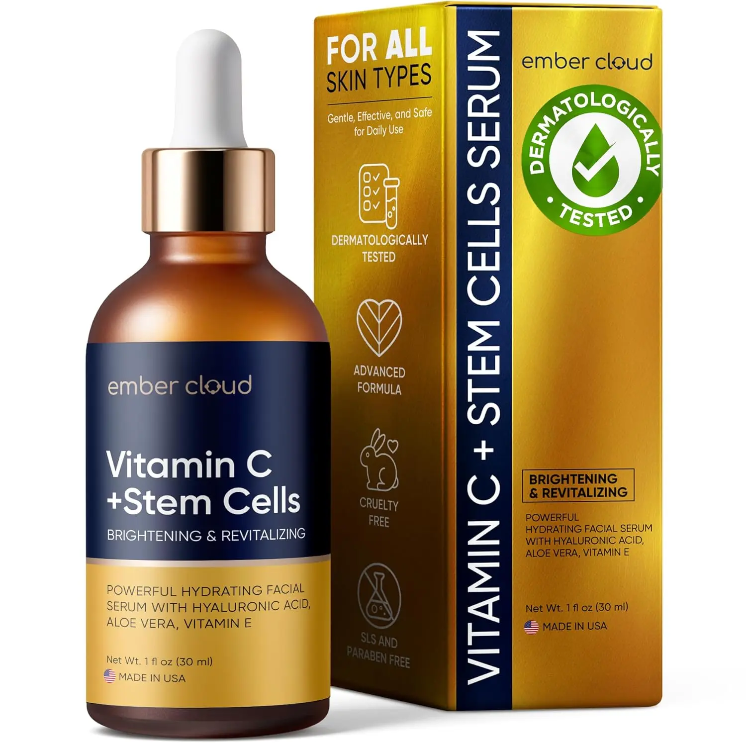 Vitamin C Serum for Face with Stem Cells | Hyaluronic Acid | Vitamin E |  Aloe