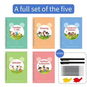 Magical reusable magic writing practice copy set, 5 count handwriting practice books, with 10 pen refills and 2 pens, suitable for kindergarten students, early childhood education materials.