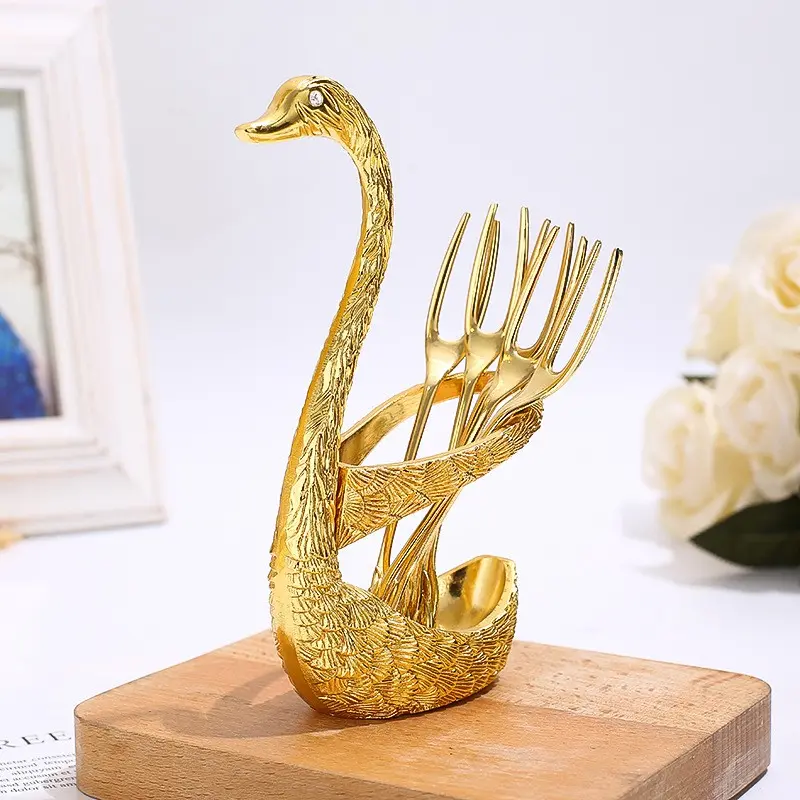 My home is officially in its fancy hostess era… Decorative Swan Holder with Fruit Fork Set | Elegant Gold Utensil Stand for Dessert, Cake & Coffee, Luxury Cutlery Tableware for Holiday Entertaining & Dinner Parties, Home Decor & Housewarming Gift