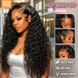 [16 Inch deep wave only $39.9]13x4 Deep Wave Lace Front Wigs Human Hair HD Full Lace Frontal Wigs Pre Plucked Bleached Knots Deep Curly Human Hair Wig for Women Natural Color